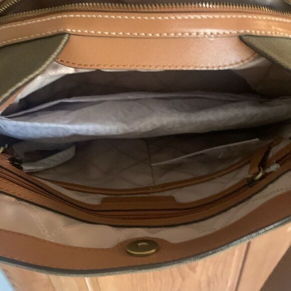 Michael Kors Raven olive green canvas tan leather satchel shoulder bag NWT - Picture 11 of 12